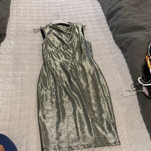 Black Halo Metallic Silver Mini Dress